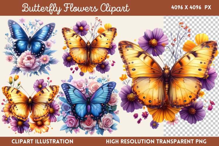 Butterfly Flowers Clipart PNG