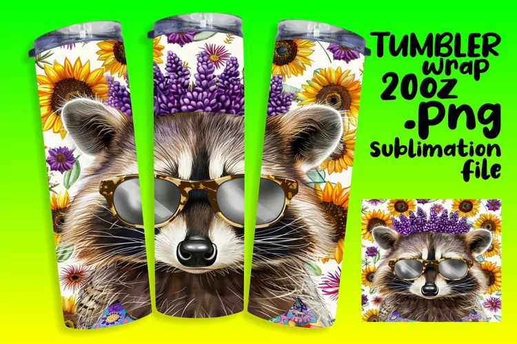 Raccoon with Flowers Tumbler Wrap for Sublimation