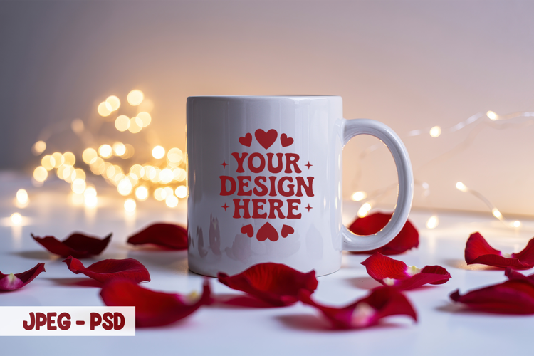 Valentine Mug Lights PSD JPEG Mockup