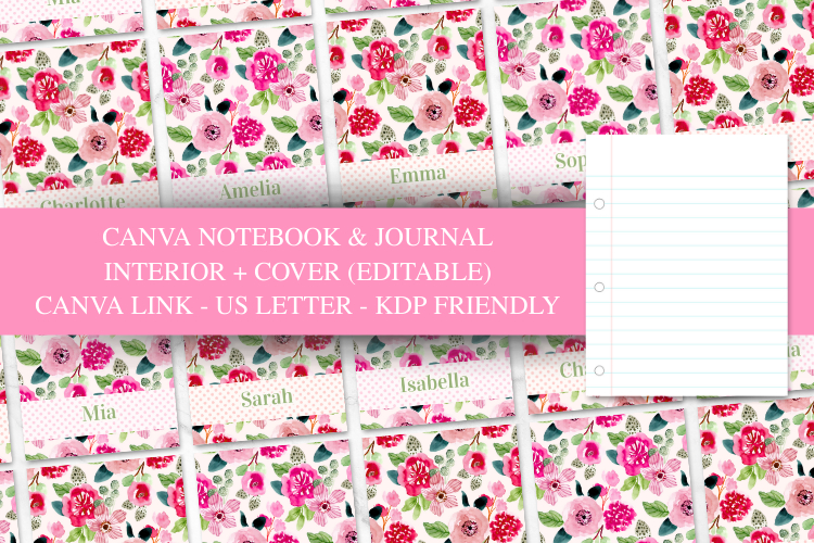 Editable Canva Watercolor Floral Notebook & Cover Template