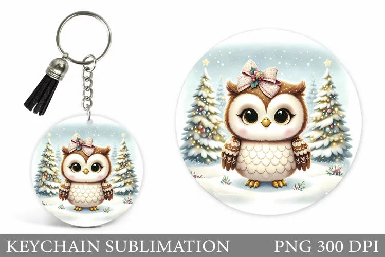 Cute Owl Keychain Design. Christmas Keychain Sublimation