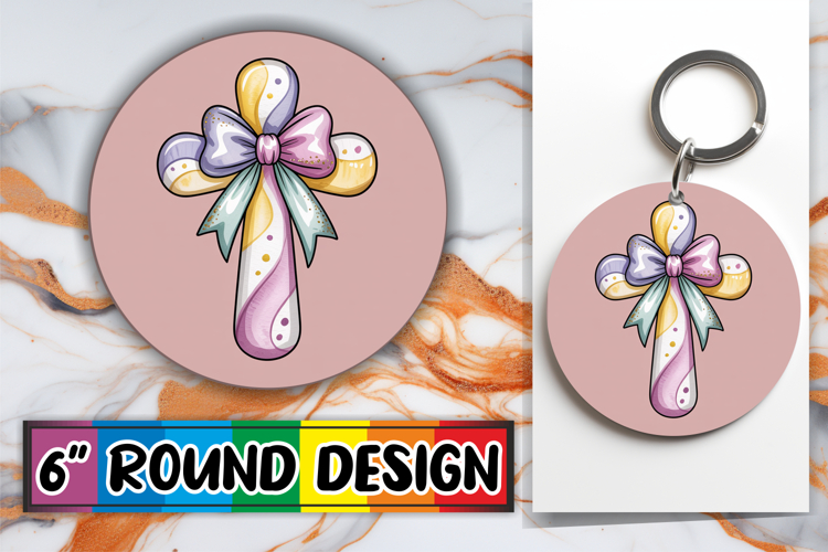 Bright Sublimation Round Ornaments, Cross and Bow