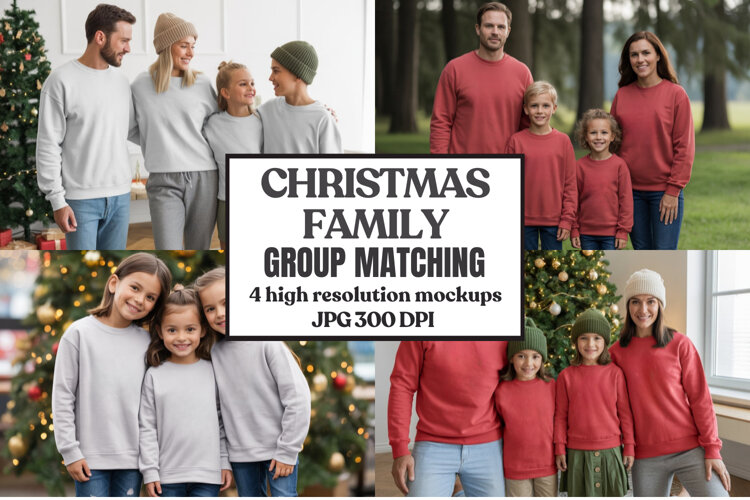 Christmas Family Matching T-Shirt Mockups | Holiday Group example image 1