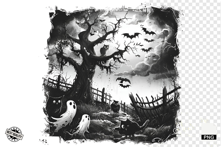 Black and White Halloween Autumn Clipart example image 1