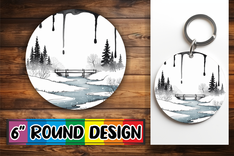 Whimsical Circle Car Coasters PNG, Winter