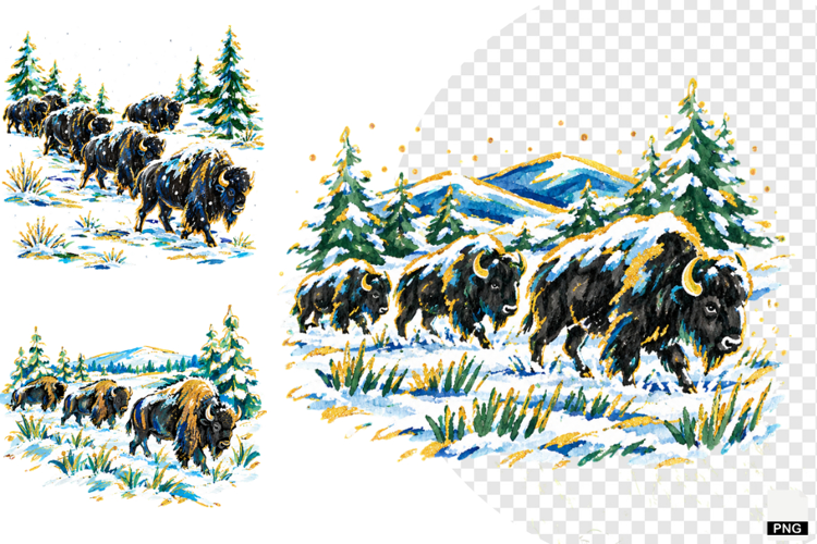 Winter Snowy Bison Clipart