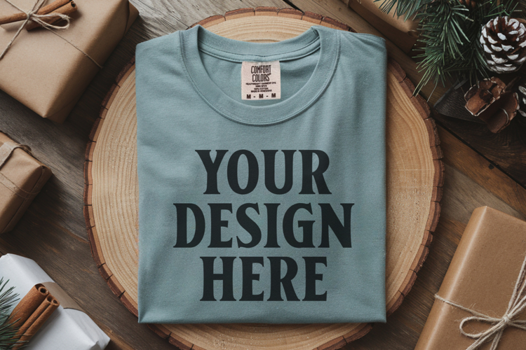 Bay Comfort Colors 1717 Christmas Folded T-Shirt Mockup