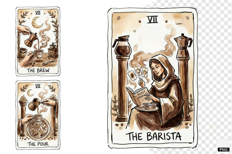 Coffee Time Tarot Cards PNG example image 1
