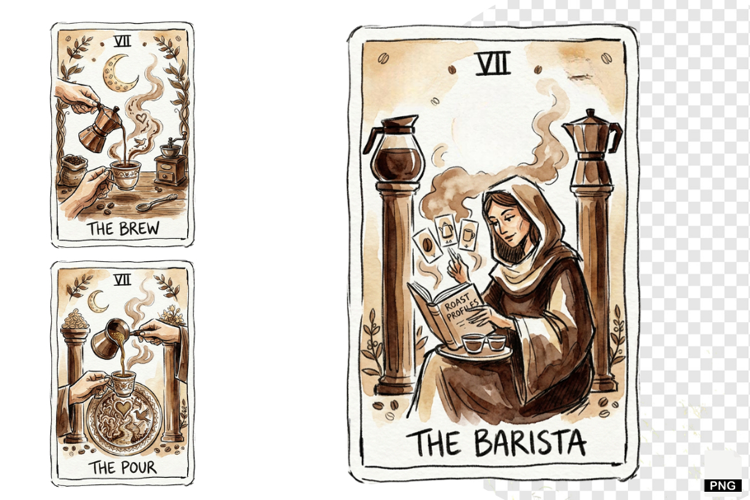 Coffee Time Tarot Cards PNG