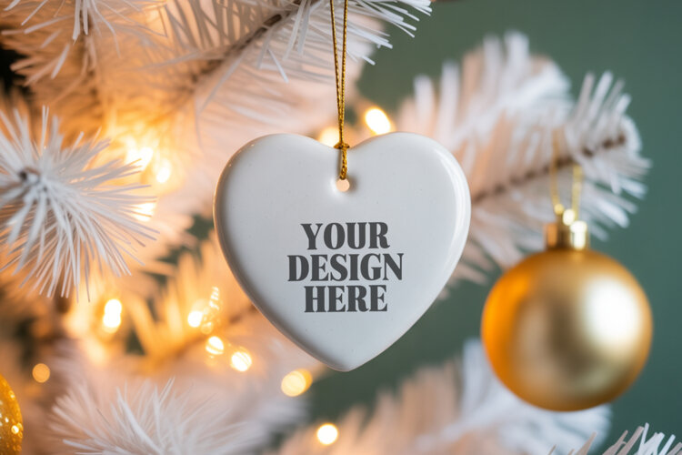 Christmas Love Heart Ornament Mockup | Holiday Hanging example image 1