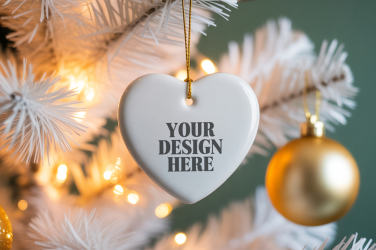 Christmas Love Heart Ornament Mockup | Holiday Hanging