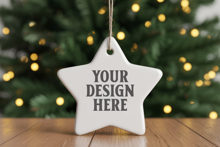 Christmas Star Ceramic Ornament Mockup | Cozy Boho Holiday D