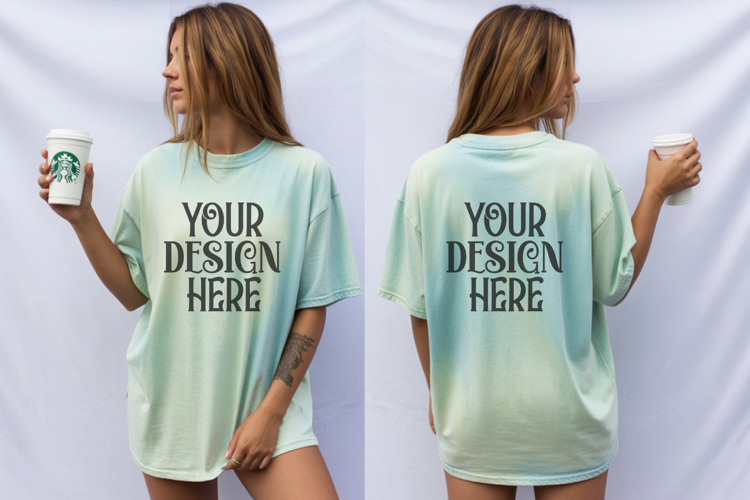 Comfort Colors 1717 Chalky Mint Front & back T shirt mockups