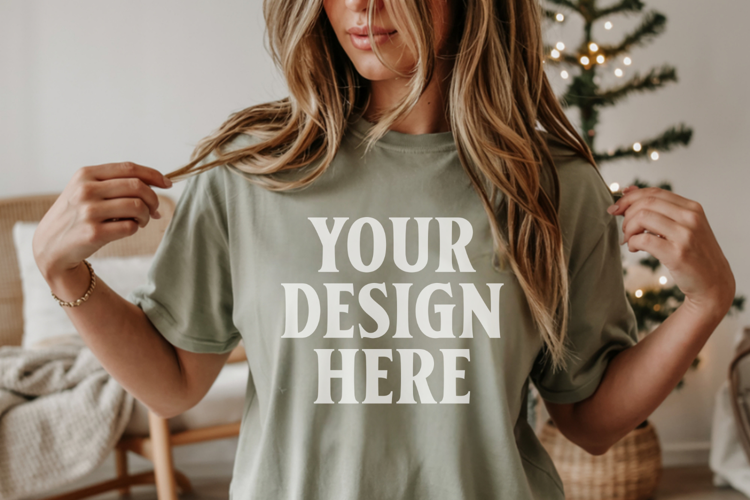 Christmas Comfort Colors 1717 Moss T-Shirt Mockup Real