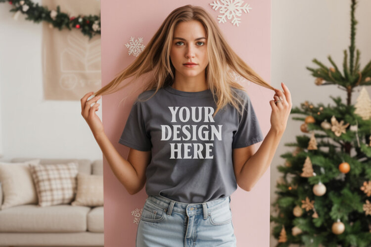 Comfort Colors 1717 Pepper Christmas T-Shirt Mockup, Boho example image 1