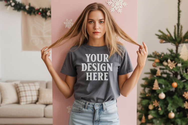 Comfort Colors 1717 Pepper Christmas T-Shirt Mockup, Boho