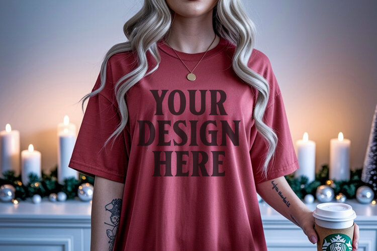 Christmas Comfort Colors 1717 Crimson TShirt Mockup, CC 1717 example image 1