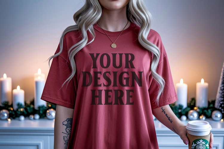 Christmas Comfort Colors 1717 Crimson TShirt Mockup, CC 1717