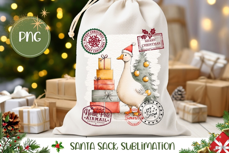 Christmas Goose Santa Sack, Christmas Goose Gift Bag