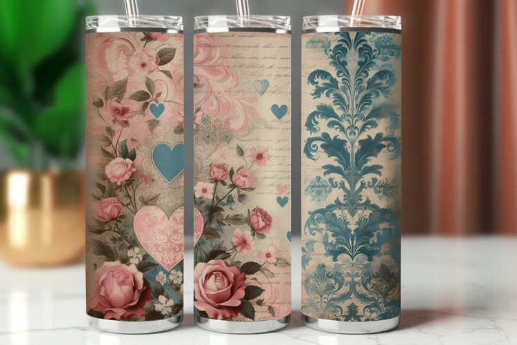 Valentine Tumbler Wrap 20 oz - vintage roses