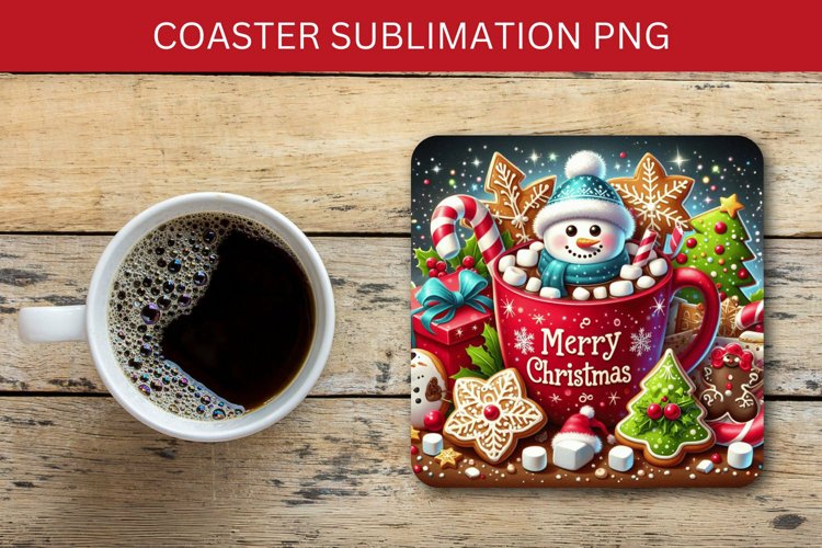 square coaster - snowman in the mug example image 1