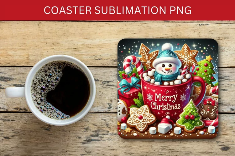 square coaster - snowman in the mug