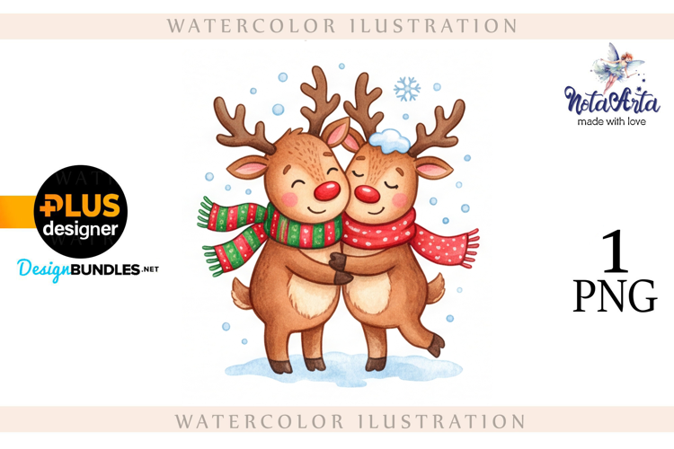 Christmas deer watercolor illustration