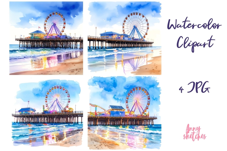 4 Santa Monica Pier with Ferris Wheel California Clipart