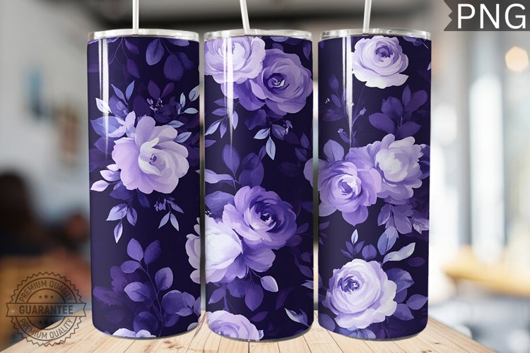 Purple Floral Tumbler Wrap - High Quality 300 Dpi