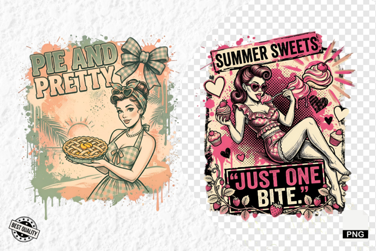 Vintage Summer Girl Baking PNG