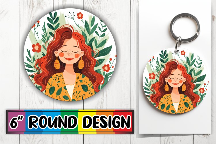 Artistic Floral Woman Round Design Sublimation PNG