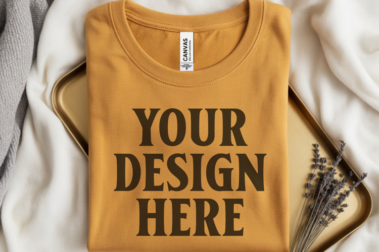 Heather Mustard Folded Bella Canvas 3001 Flat Lay T-Shirt Mo