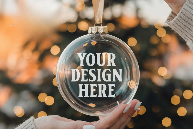 Acrylic Christmas Ornament Mockups | Clear Round Holiday