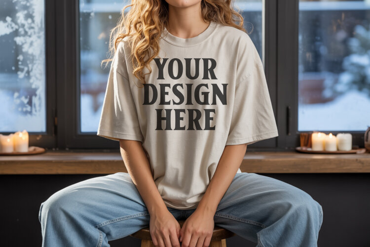 Ivory Christmas Comfort Colors 1717 T-shirt Mockup example image 1