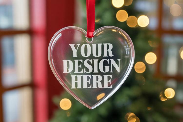 Christmas Heart Crystal Glass Ornament Mockups