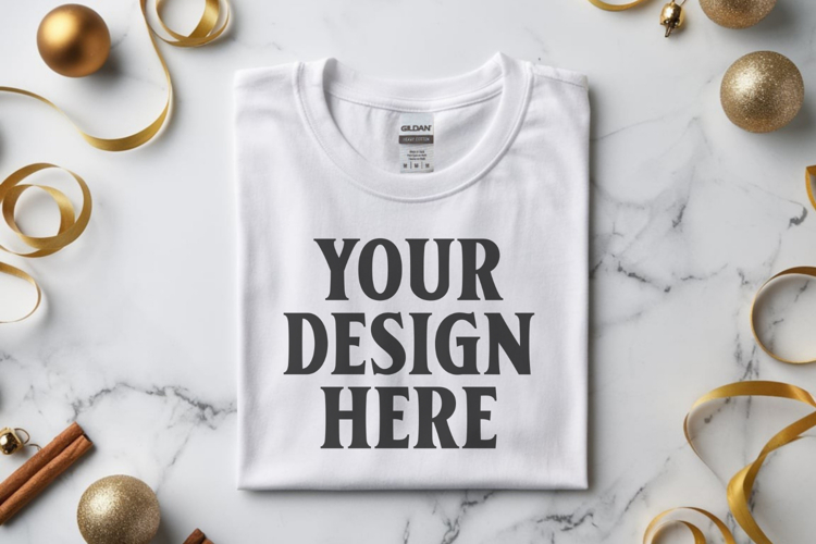 Gildan 64000 White Folded Christmas Flat Lay T-shirt