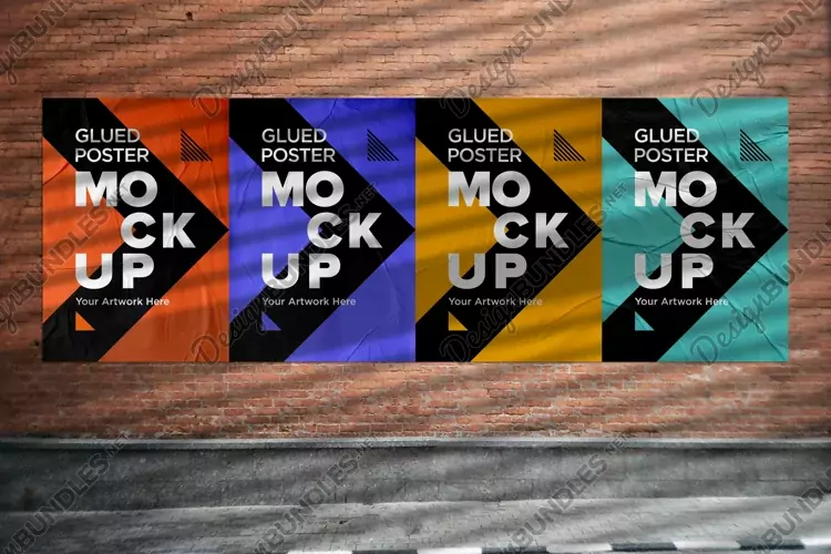 Glued and Crumpled Poster Mockup with Shadow Overlay