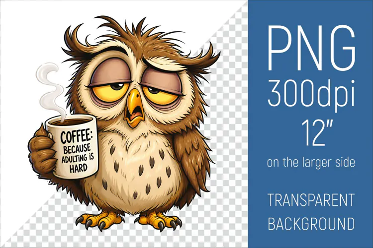 Funny Morning Coffee Owl |Cute Coffee Lover Clipart