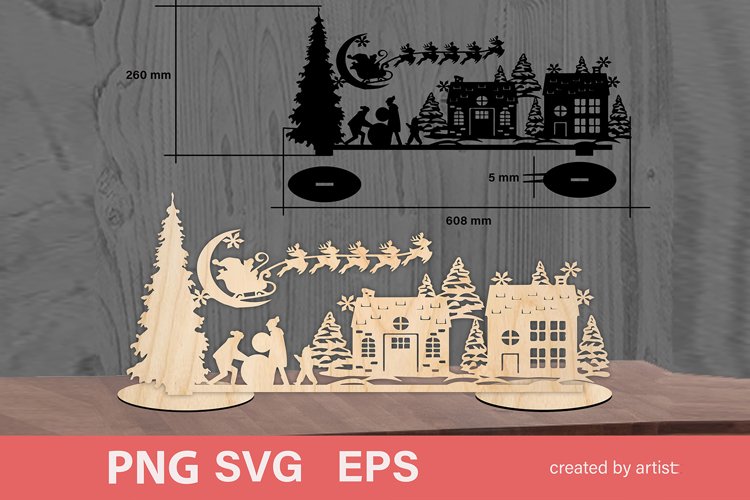 Christmas landscape, Christmas laser cutting, santa claus