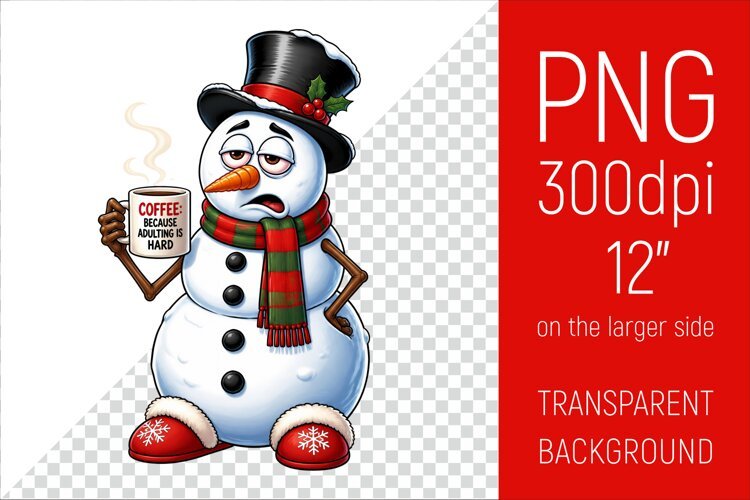 Funny Morning Coffee Snowman | Christmas Clipart example image 1
