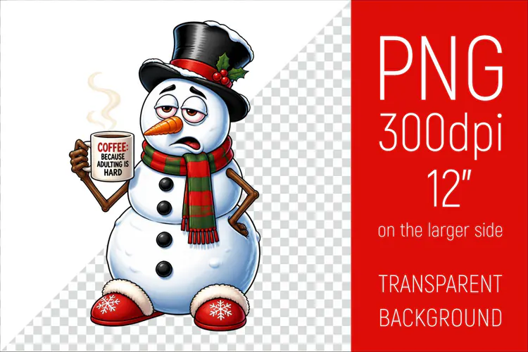 Funny Morning Coffee Snowman | Christmas Clipart