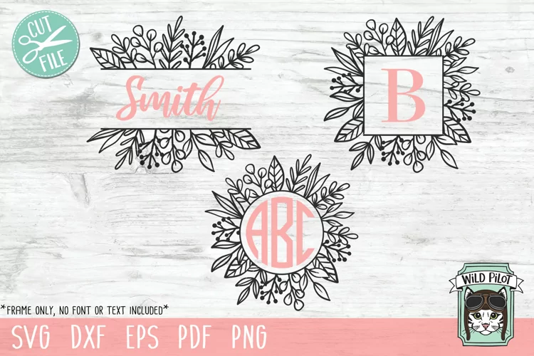 Leaf Monogram Frames, Circle, Square, Split Frame SVG files