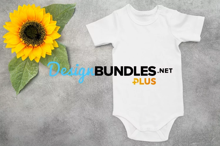 Baby Bodysuit mock up sunflower decoration stock photo