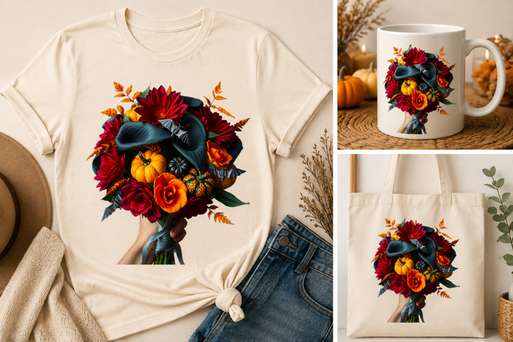 Halloween Pumpkin Witch Bouquet PNG | Autumn Floral Clipart