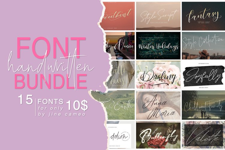 Handwritten Font Bundle 15 in 1 example image 1