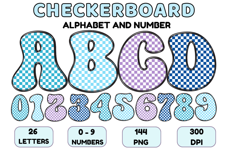 Checkerboard Alphabet Letters & Numbers Clipart PNG 300DPI