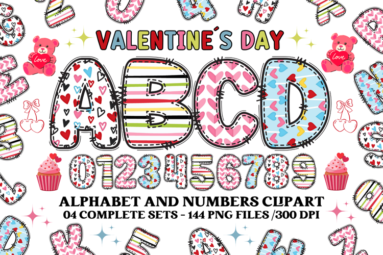 Valentine Alphabet Clip Art, valentines day letters doodle