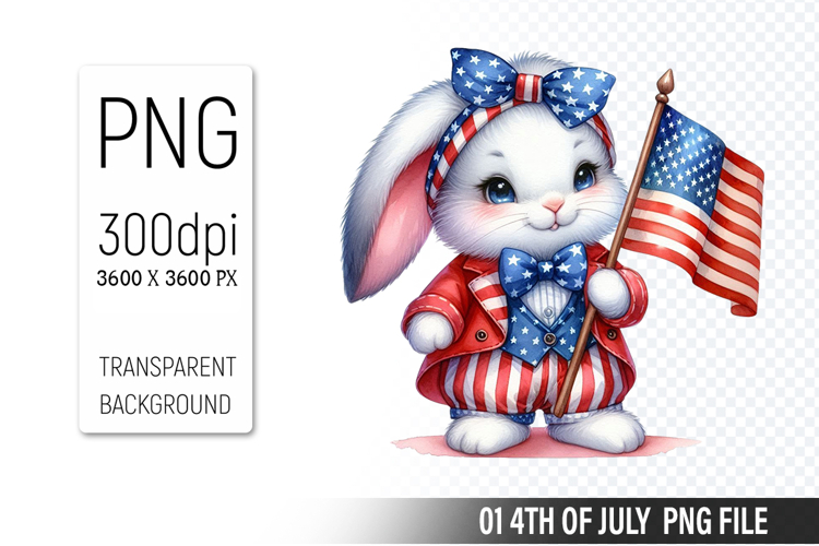 4th Of July Bunny Sublimation Clipart PNG Design