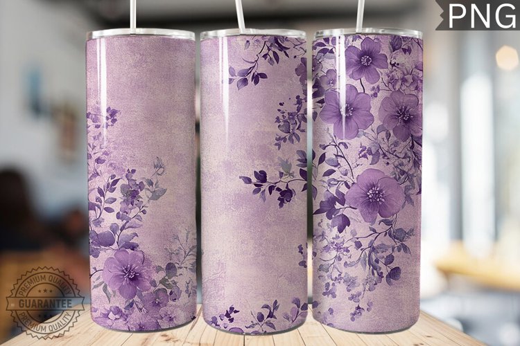 Purple Floral Tumbler Wrap - High Quality 300 Dpi example image 1