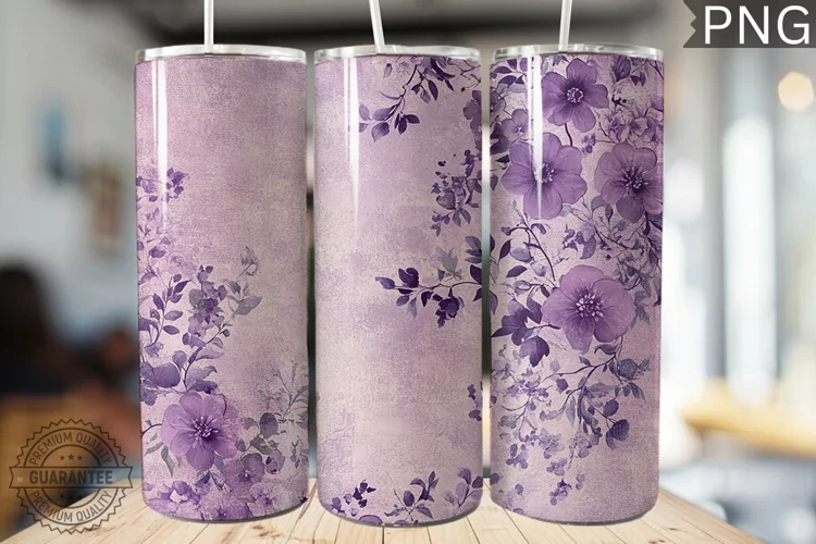 Purple Floral Tumbler Wrap - High Quality 300 Dpi